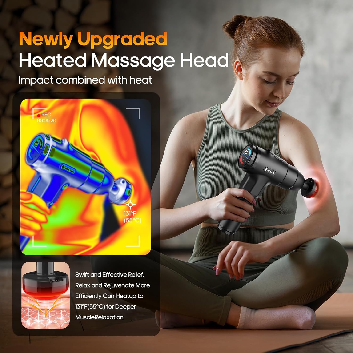 Massage Gun with Heat Deep Tissue Back Massager Neck Massager for Pain Relief,Muscle Percussion Massage Gun, Birthday Gifts for Men Women Dad Him Handheld Message Gun with 7Heads&Silent