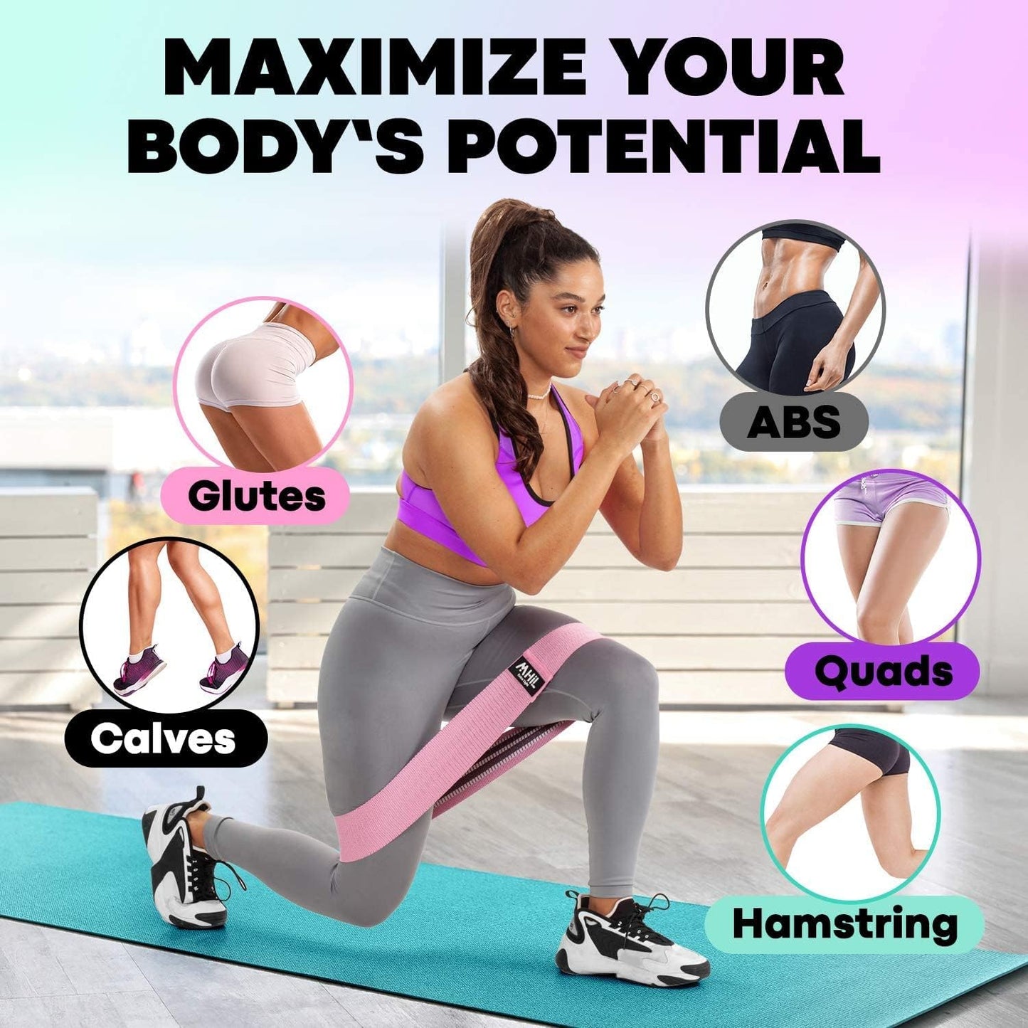 Booty Bands – Four Durable Exercise Bands for Working Out, Non-Slip & Non-Pinching Workout Bands – Multiple Resistance Levels Booty Bands for Legs Butt Glutes Hips Abs & More.