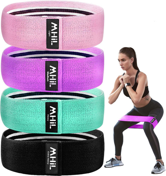 Booty Bands – Four Durable Exercise Bands for Working Out, Non-Slip & Non-Pinching Workout Bands – Multiple Resistance Levels Booty Bands for Legs Butt Glutes Hips Abs & More.