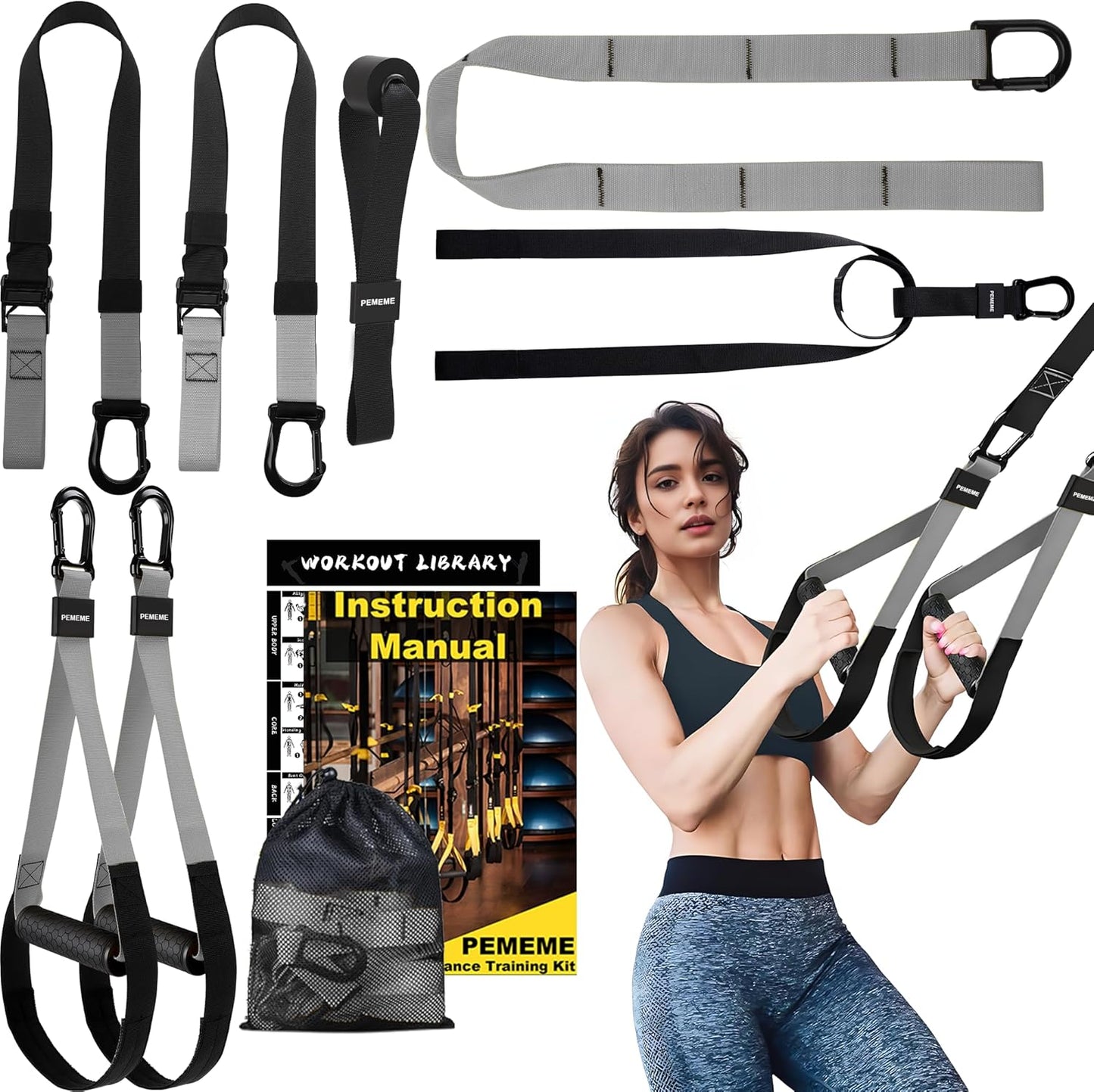 Home Resistance Training Kit | Full-Body Workout with Suspension Trainer Straps, Door Anchor, Handles, and Carrying Bag | Complete Home Gym Equipment