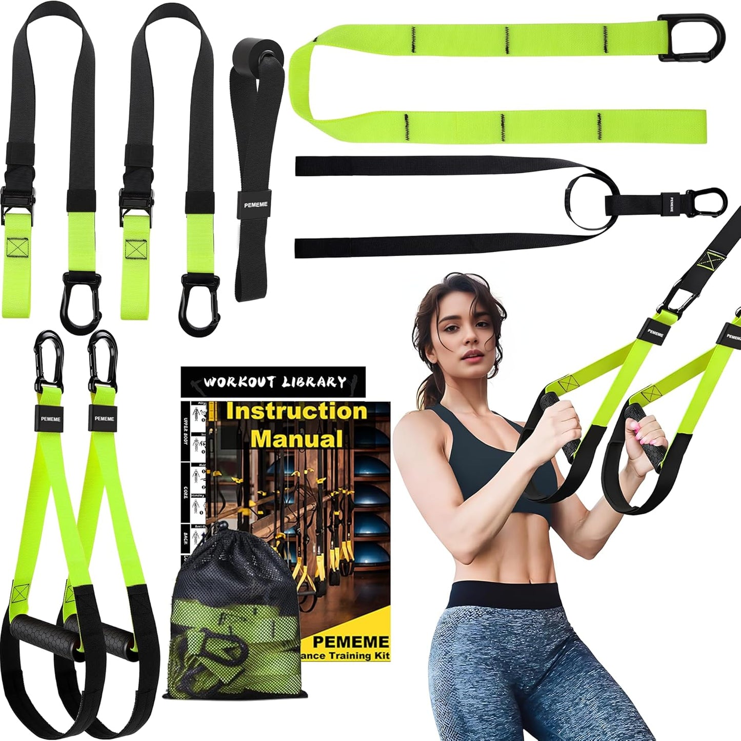 Home Resistance Training Kit | Full-Body Workout with Suspension Trainer Straps, Door Anchor, Handles, and Carrying Bag | Complete Home Gym Equipment
