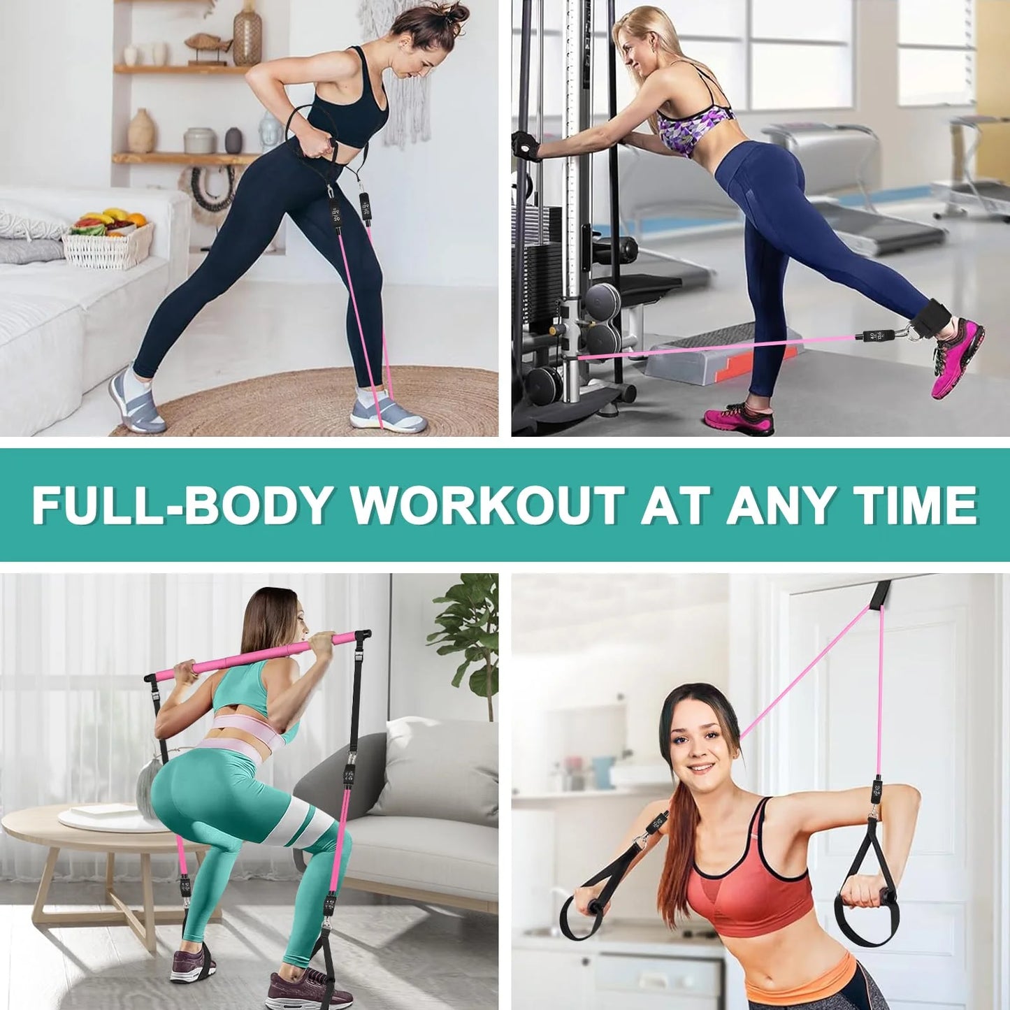 Pilates Bar Kit with Resistance Bands,Pilates Bar with Stackable Bands Workout Equipment for Legs,Hip,Waist and Arm,Exercise Fitness Equipment for Women & Men Home Gym Yoga Pilates