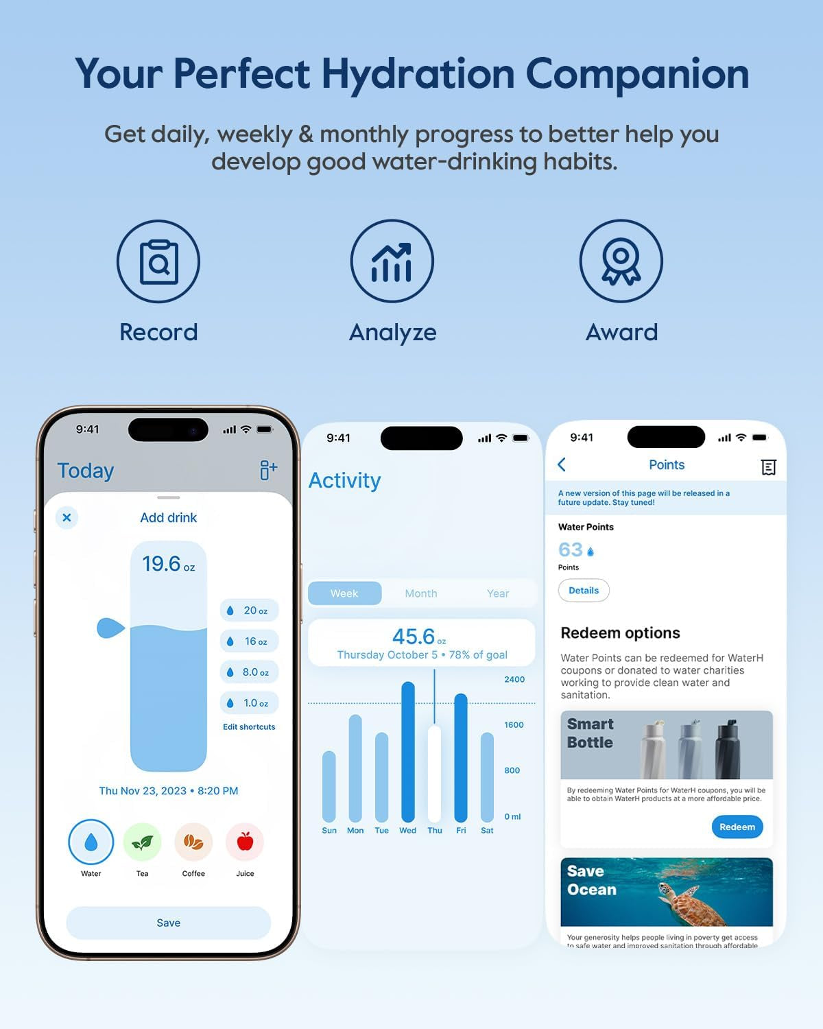 BOOST Smart Water Bottle with Reminder & Tracker, Double Wall Vacuum Insulated Bottles Stainless Steel, 32Oz Bpa-Free Wide Mouth for Gym, Office, School, Ideal Gift for Christmas, Halloween, New Year