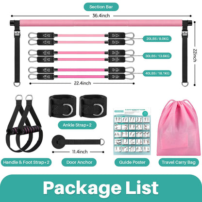 Pilates Bar Kit with Resistance Bands,Pilates Bar with Stackable Bands Workout Equipment for Legs,Hip,Waist and Arm,Exercise Fitness Equipment for Women & Men Home Gym Yoga Pilates